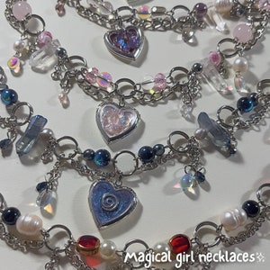 Collares de anime de chicas mágicas // Collares de plata con cuentas encadenadas