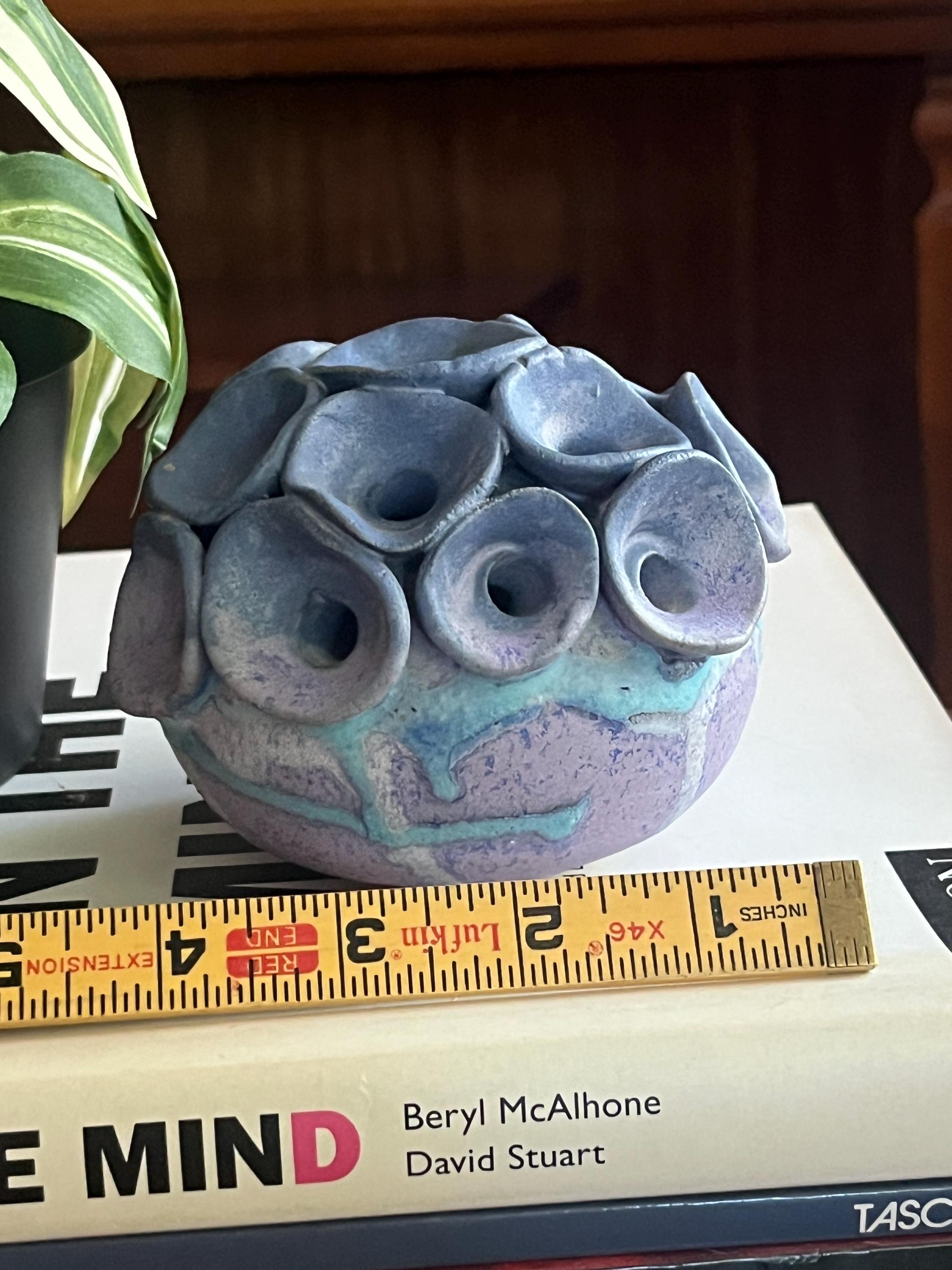 スタジオ陶器の花瓶、マルチホール、生け花、花カエル、サイン入り