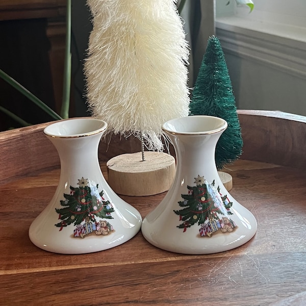 Pair of Porcelain Christmas Tree Candlestick holders