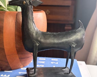 Brutalist Style Deer Figure, Metal Folk Art