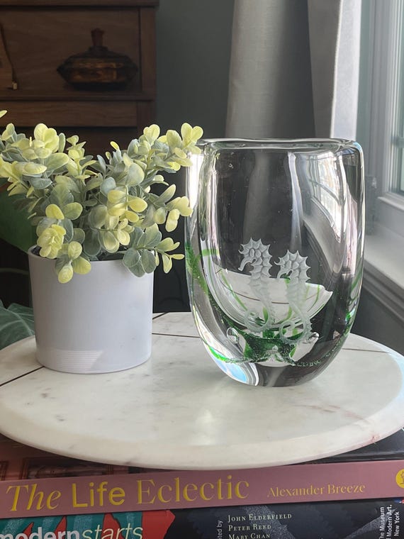 Kosta Sweden by Vicke Lindstrand Seaweed Glass Vase, With Etched