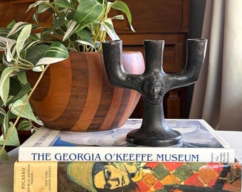 バロ・ネグロ製三本アーム燭台（天使像付き）、メキシコ・オアハカ州