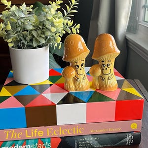 Vintage Ceramic Anthropomorphic Mushroom Salt and Pepper Shakers, made in Japan