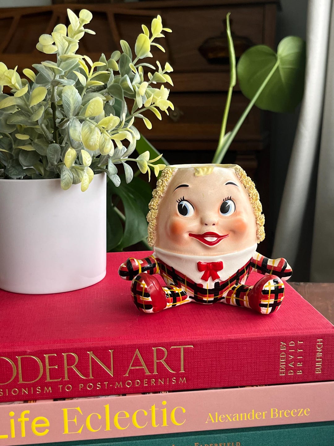 Lefton Japan Humpty Dumpty Ceramic Spaghetti Planter, Plaid, 5882 - Etsy