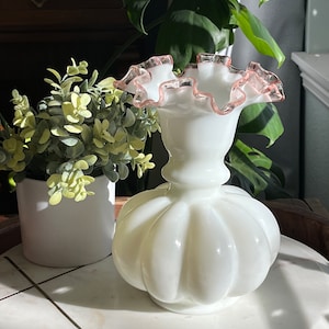 Fenton Rose Crest Melon Vase, 8in