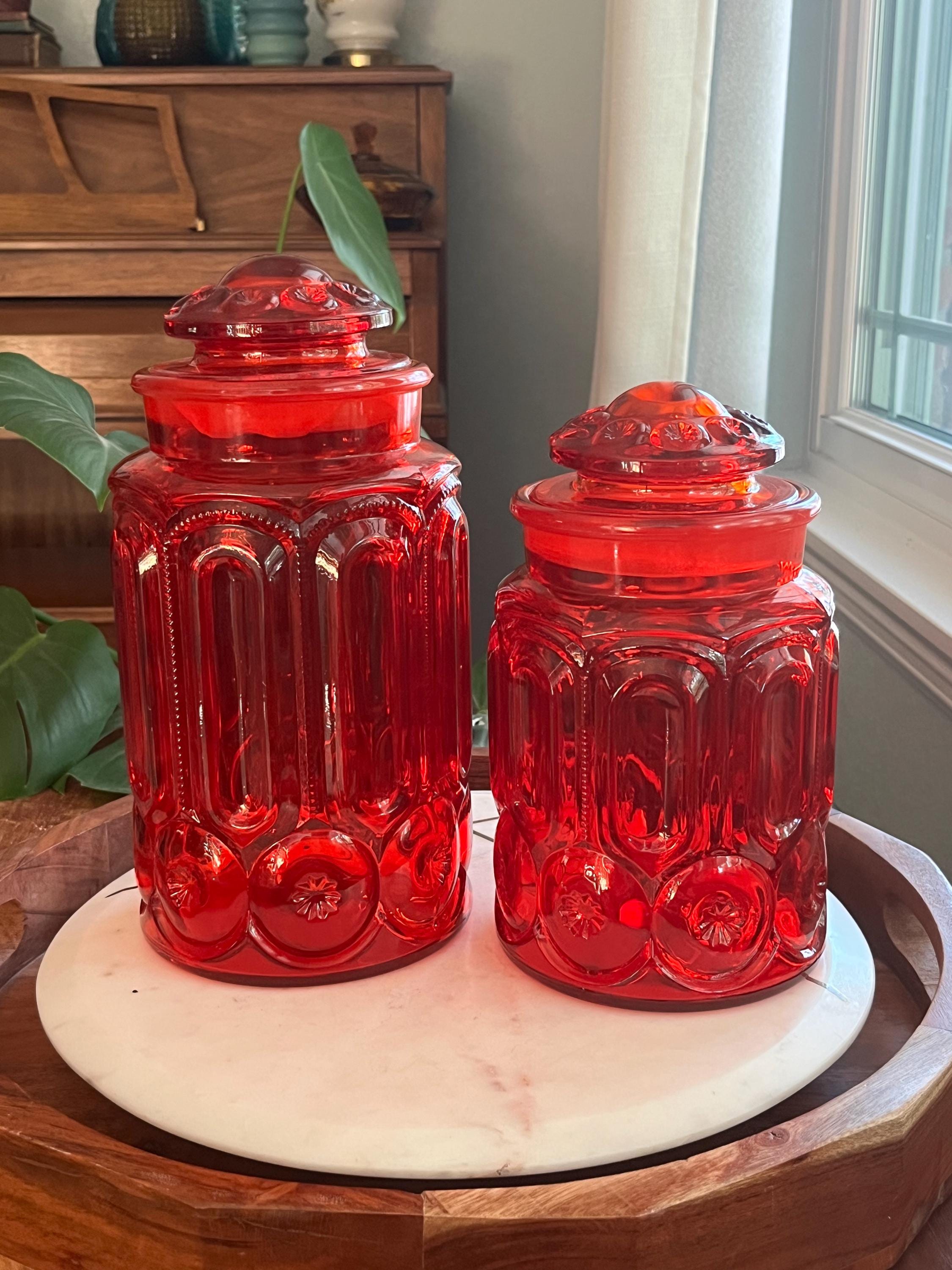 LE Smith Amberina Moon and Stars Glass Canisters (please Read