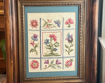 Framed Vintage Crewel Embroidery