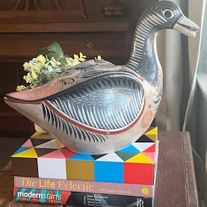 Large Tonala Pottery Duck, Handpainted, made in Mexico