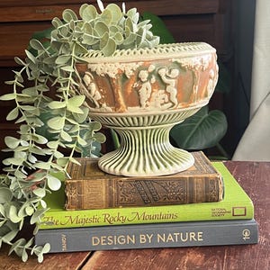 Antique Roseville Pottery Donatello Pedestal Bowl, Footed Compote, Planter