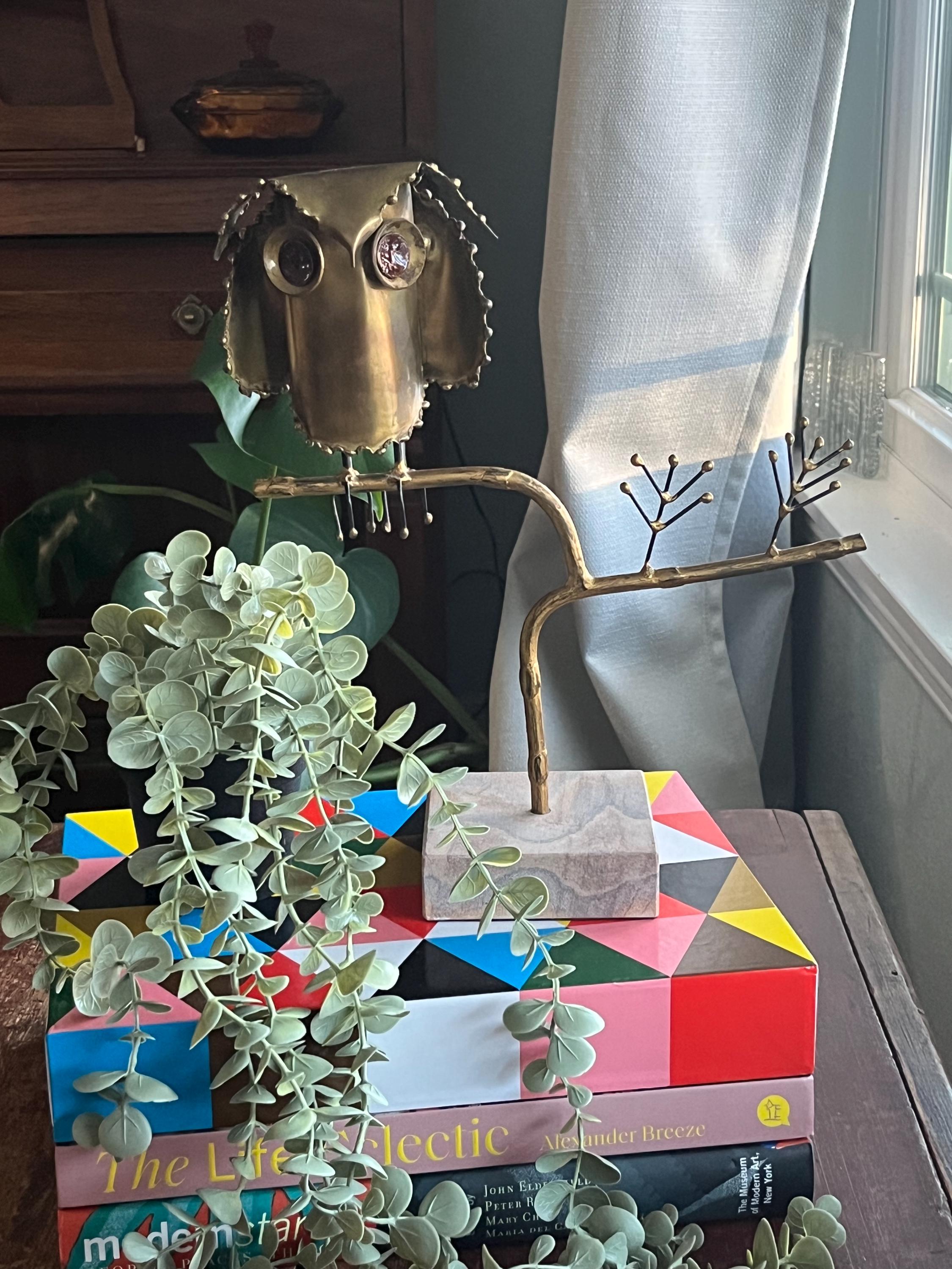 Brutalist Metal Owl Statue, Curtis Jeré style/lookalike, unsigned, maker unknown