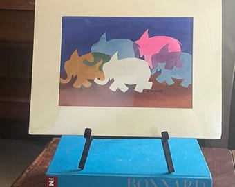 エド・ブルッキンズによる鮮やかな色の象のオリジナル水彩画、署名入り