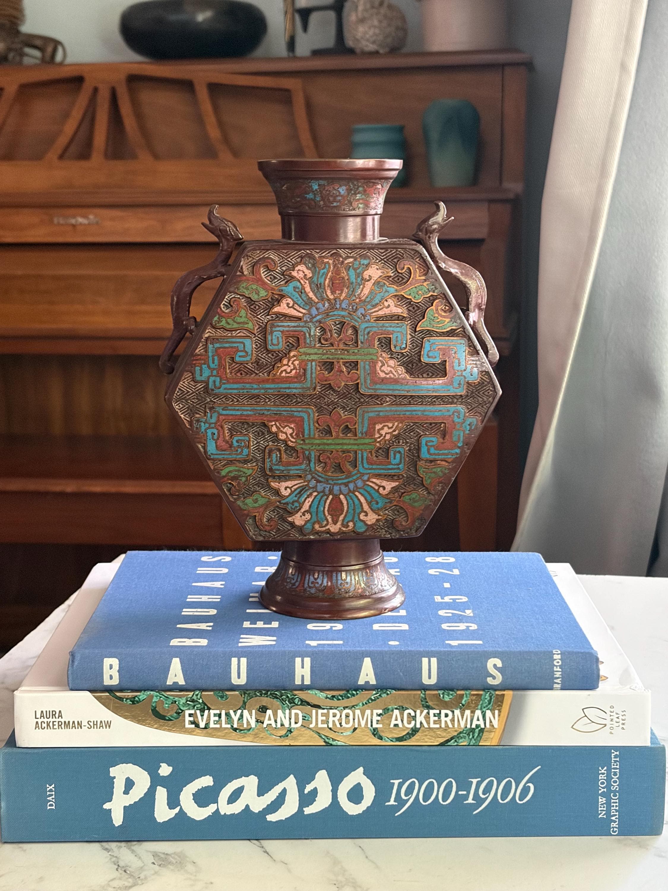 Vintage/antique Japanese Champlevé Cloisonné Vase, Bronze and