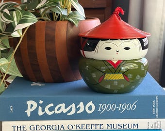 Vintage Japanese Lacquer ware Kokeshi Doll Bento Stacked Storage Box