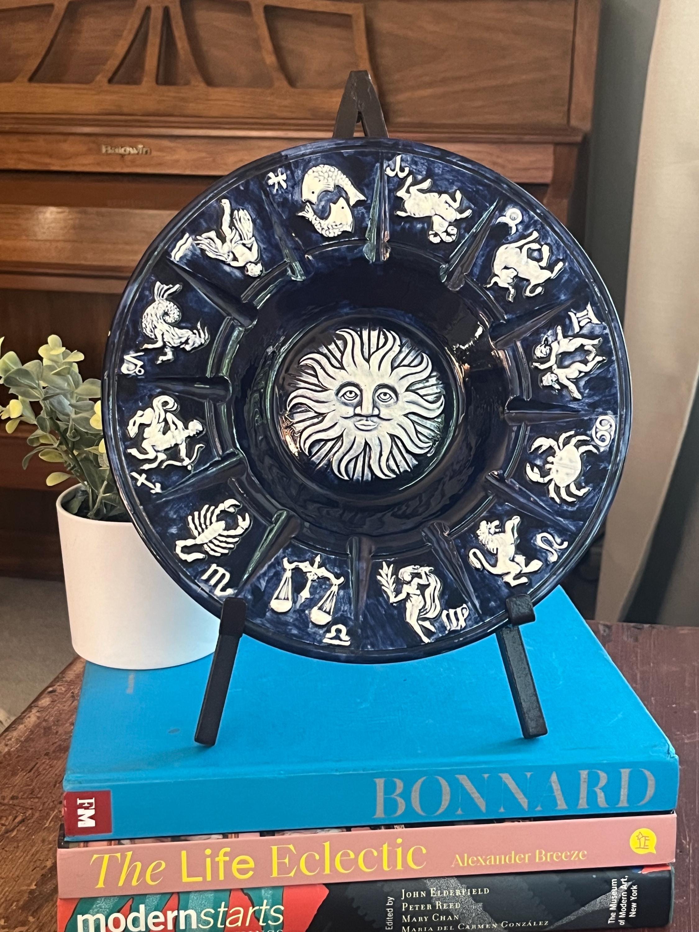 Ceramic Drip Glazed Zodiac Ashtray, Dark blue and White