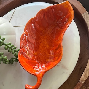 California Pottery Orange Glazed Leaf Dish