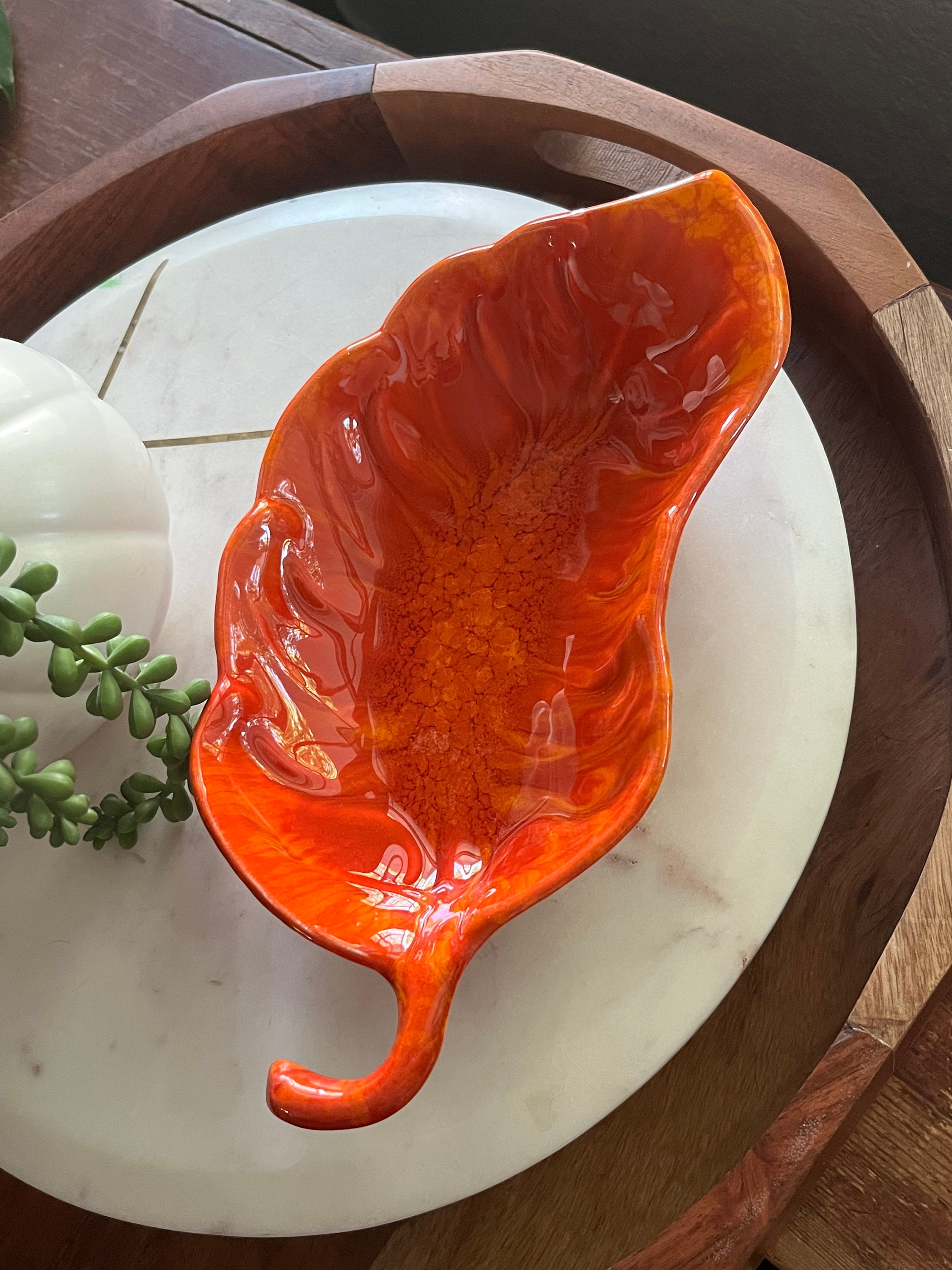 California Pottery Orange Glazed Leaf Dish - Etsy