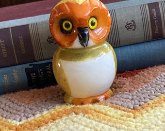 Carved Alabaster painted Owl Statue