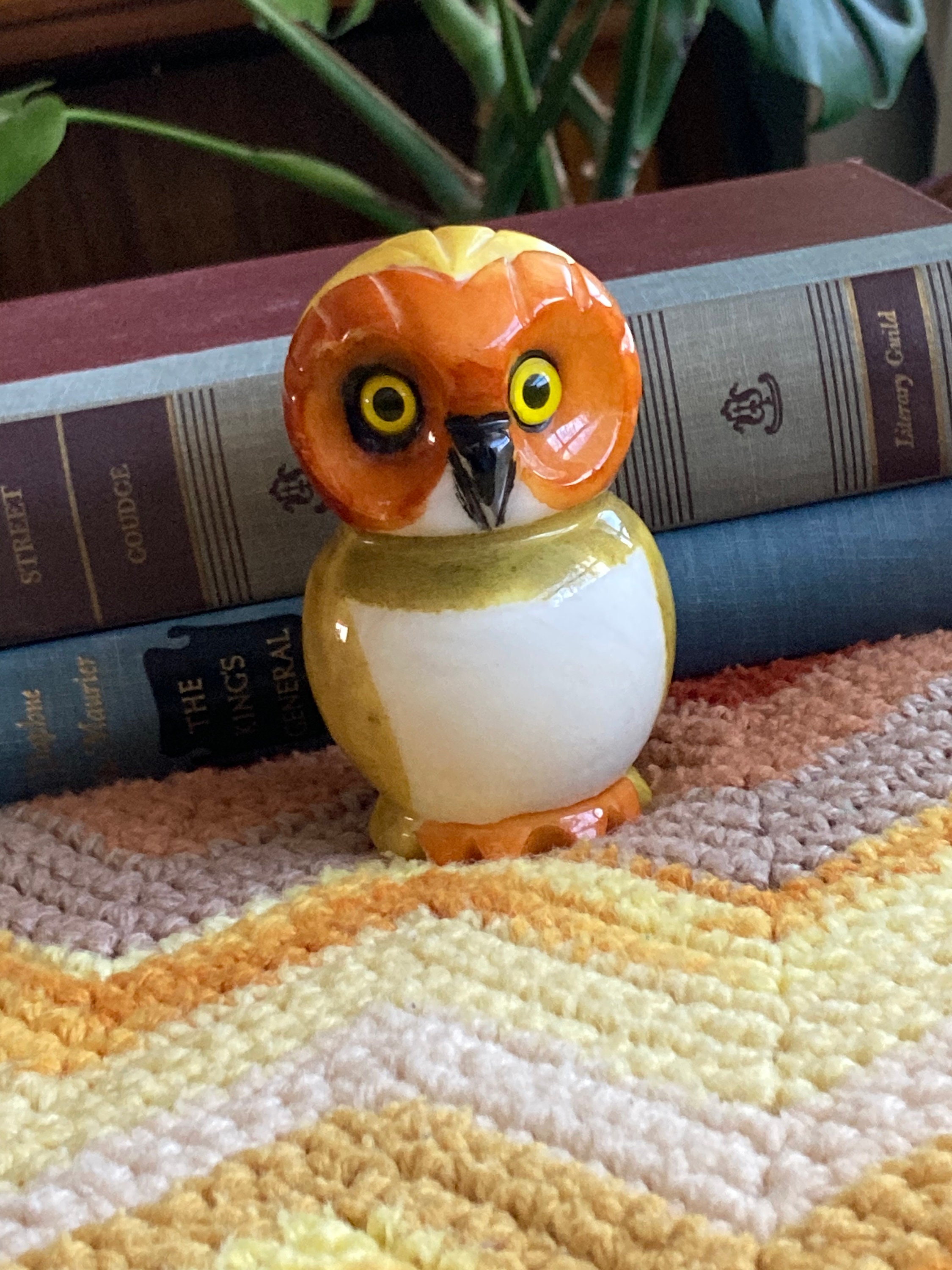 Carved Alabaster painted Owl Statue