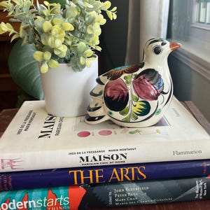 Colorful Tonala Quail, Mexican Pottery, Glossy Glaze
