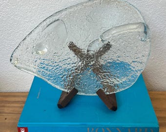 Blenko Clear Glass Mouse Cheese Plate: Don Shepherd Design, 7512