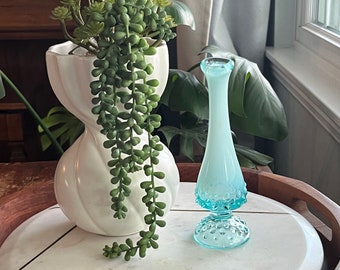 Fenton Blue Opalescent Hobnail Swung Bud Vase