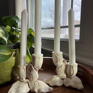 Pair of Redwing Pottery Magnolia Candleholders, 1940s