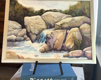 Susan Merriman Original Watercolor, Mountain Waterfall Stream, Framed, Colorado Artist