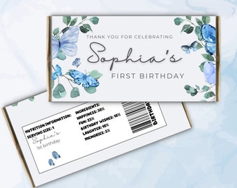 Modèle d'emballage de chocolat d'anniversaire de papillon : cadeaux de fête dans le jardin de fleurs sauvages (modèle modifiable sur toile)