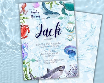 Under the Sea Birthday Invitation: Ocean Animals, Editable Template (Digital Download)