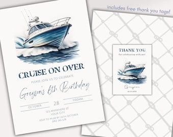 Boat Birthday Invitation, Cruise On Over, Fishing Invitation, Boating Invitation, Kids Birthday Invitation, Nautical Theme