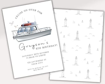 Boat Party Birthday Invitation, Fishing Invitation, Boating Invitation, Kids Birthday Invitation, Nautical Theme