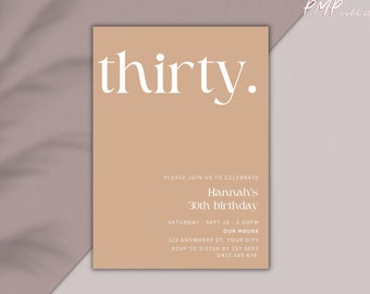 Neutral 30th Birthday Invitation Brown Theme Girls Womens Party Digital File, Thirtieth Birthday