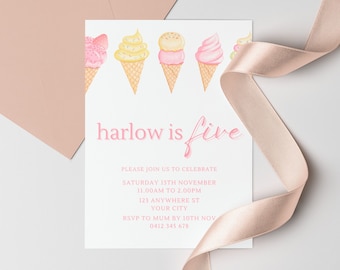 Ice Cream Invitation | Sweet Theme Girls Birthday | Digital File |