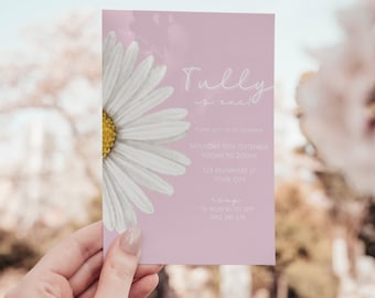 Daisy Birthday Invitation & Daisy Welcome Sign Bundle, Pink Invitation