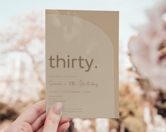 Neutral 30th Birthday Invitation Brown Theme Girls Womens Party Digital File, Thirtieth Birthday