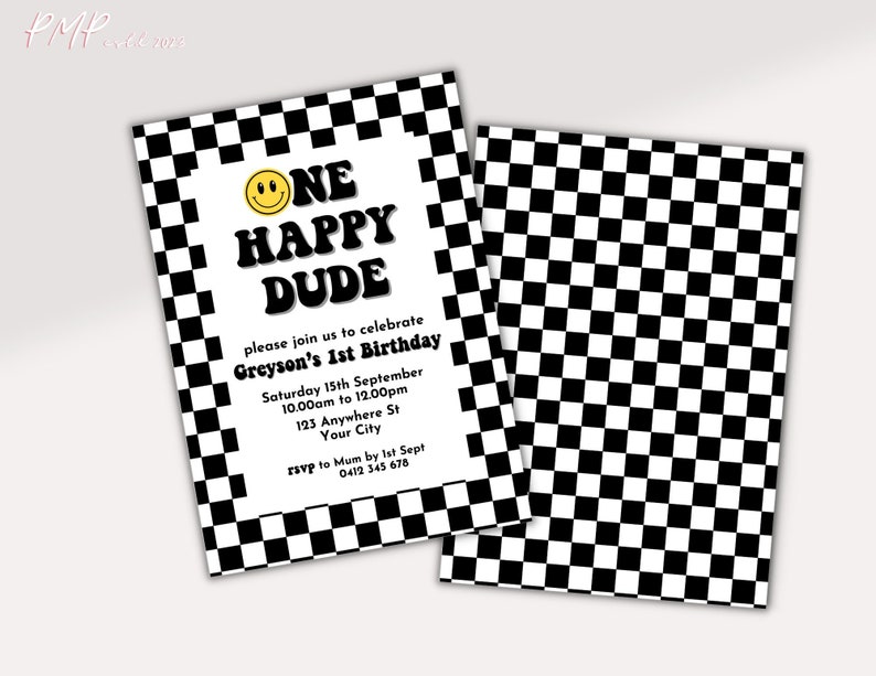 One Happy Dude Birthday Invitation, 1st Birthday Digital Editable Printable Invitation, First Birthday Happy Invitation image 4