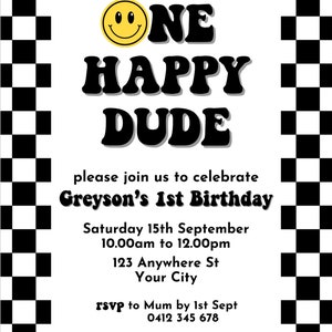 One Happy Dude Birthday Invitation, 1st Birthday Digital Editable Printable Invitation, First Birthday Happy Invitation image 5