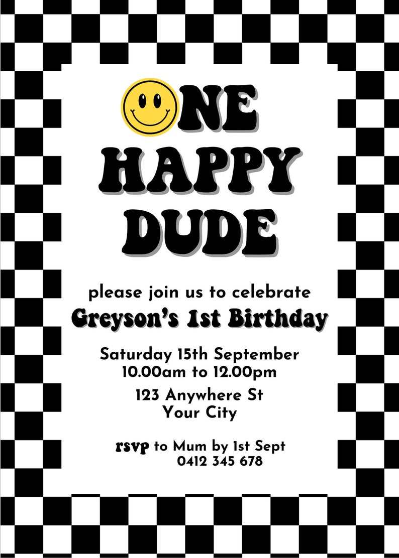 One Happy Dude Birthday Invitation, 1st Birthday Digital Editable Printable Invitation, First Birthday Happy Invitation image 5