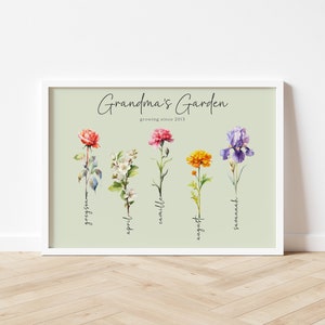 Grandmas Garden Custom Personalised Family Art Watercolour Birth Flower Proof Sent in 48 Hrs image 8