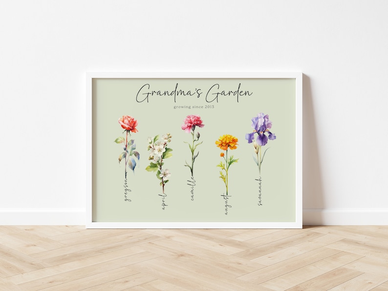 Grandmas Garden Custom Personalised Family Art Watercolour Birth Flower Proof Sent in 48 Hrs image 8