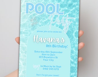 Pool Party Invitation, Ocean Invitation, Birthday Invitation, Boys Invitation, Kids Invitation, Blue Invitation