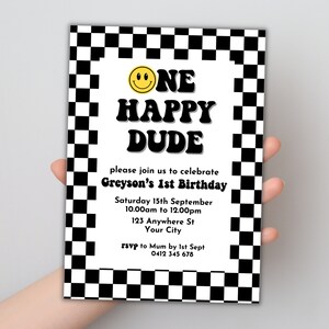 One Happy Dude Birthday Invitation, 1st Birthday Digital Editable Printable Invitation, First Birthday Happy Invitation image 1
