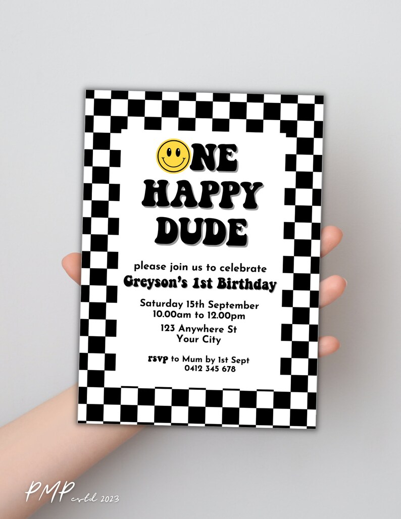 One Happy Dude Birthday Invitation, 1st Birthday Digital Editable Printable Invitation, First Birthday Happy Invitation image 1