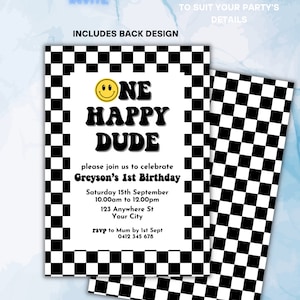 One Happy Dude Birthday Invitation, 1st Birthday Digital Editable Printable Invitation, First Birthday Happy Invitation image 3