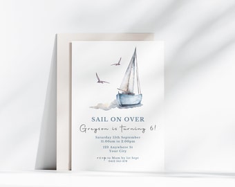 Sail On Over Boat Party Birthday Invitation, Fishing Invitation, Boating Invitation, Kids Birthday Invitation, Nautical Theme