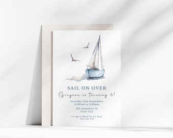 Nautical Boat Birthday Invitation: Sail On Over Theme (Digital Download)
