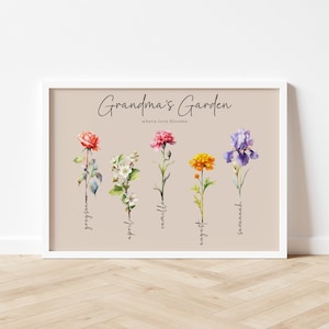 Grandmas Garden Custom Personalised Family Art Watercolour Birth Flower Proof Sent in 48 Hrs image 6