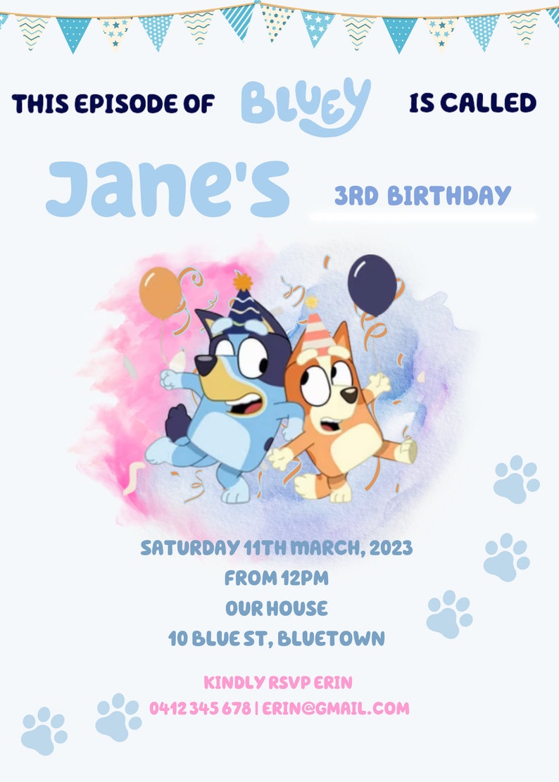 Bluey Invitation Girls Bluey Invitation Editable Custom Bluey Etsy