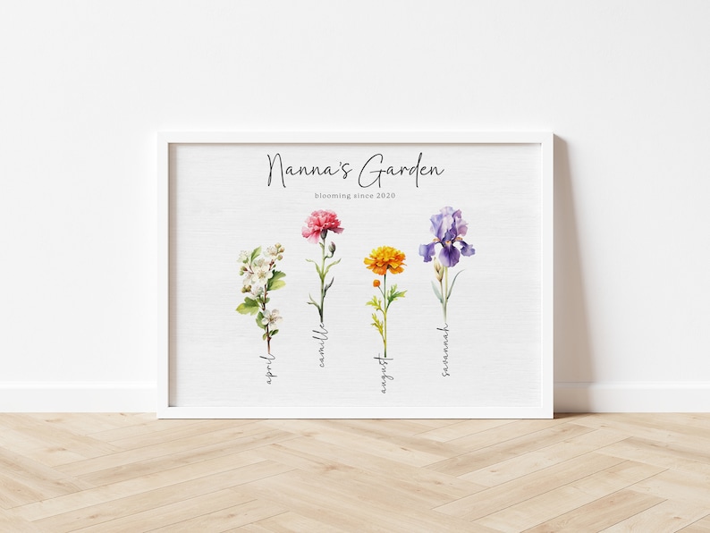 Grandmas Garden Custom Personalised Family Art Watercolour Birth Flower Proof Sent in 48 Hrs image 7