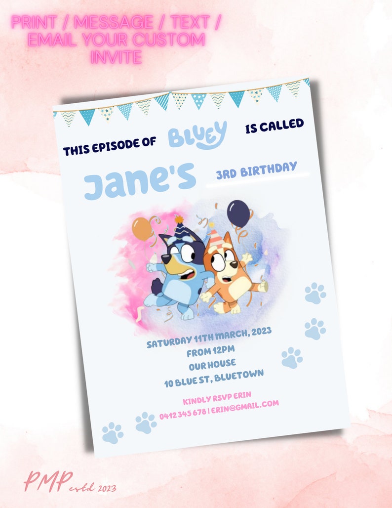 Bluey Invitation Girls Bluey Invitation Editable Custom Bluey Etsy